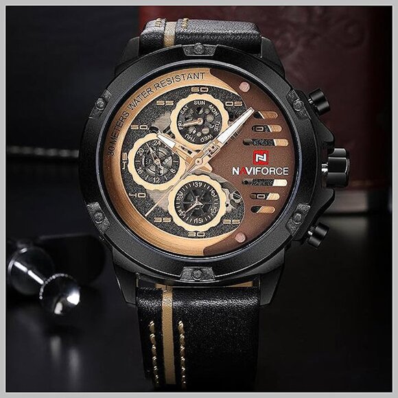 Sport Military Watches for Men Waterproof Watch , black+rose gold+brown - Picture 5 of 8